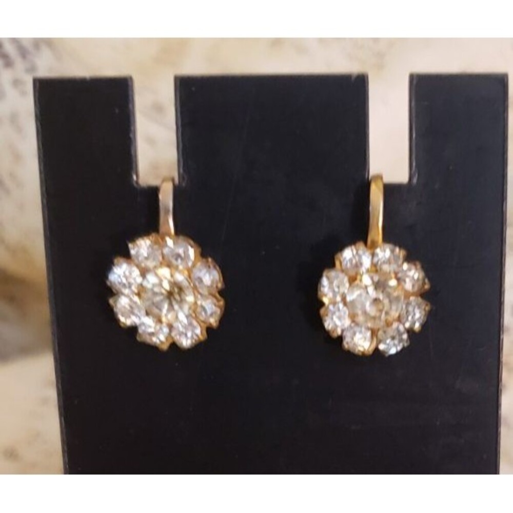 Whimsy, Old Money Vintage Coro Style Screw Back Gold Tone w/ Rhinestone Earrings